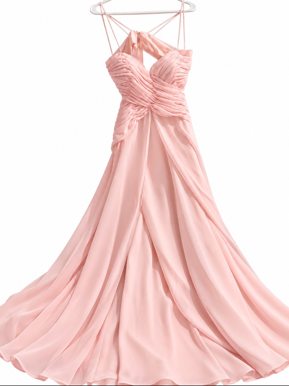 Elegant Pink Chiffon Evening Gown with Ruched Bodice